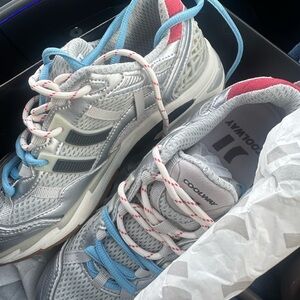 Coolway Women's Silver Mesh Sneakers with Blue and Pink Accents